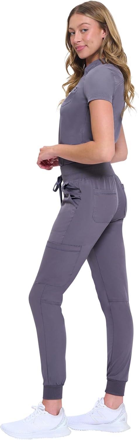 imageNatural Uniforms Womens Cool Stretch Modern TuckIn Top Yoga Jogger Scrub Set with Regular and Petite SizesCharcoal