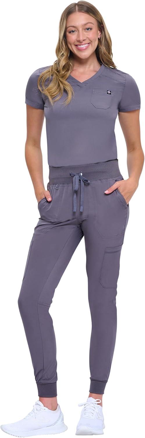 imageNatural Uniforms Womens Cool Stretch Modern TuckIn Top Yoga Jogger Scrub Set with Regular and Petite SizesCharcoal