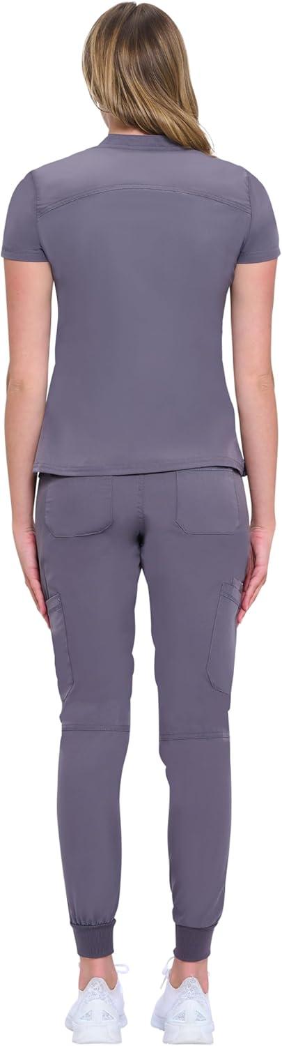 imageNatural Uniforms Womens Cool Stretch Modern TuckIn Top Yoga Jogger Scrub Set with Regular and Petite SizesCharcoal