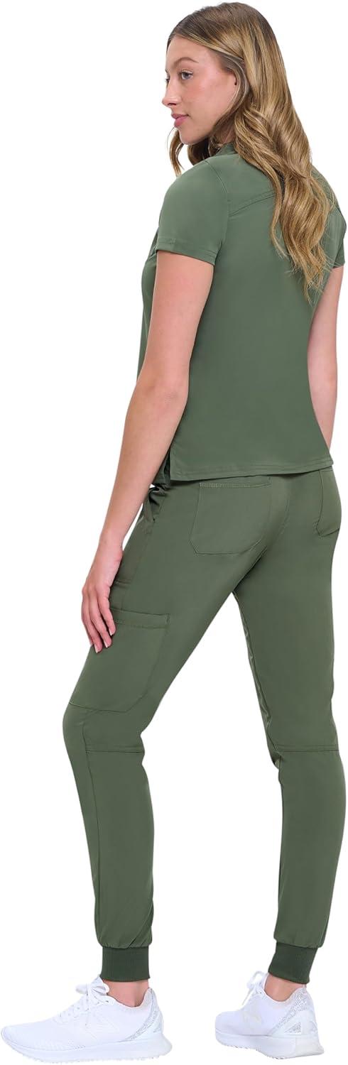 imageNatural Uniforms Womens Cool Stretch Modern TuckIn Top Yoga Jogger Scrub Set with Regular and Petite SizesOlive