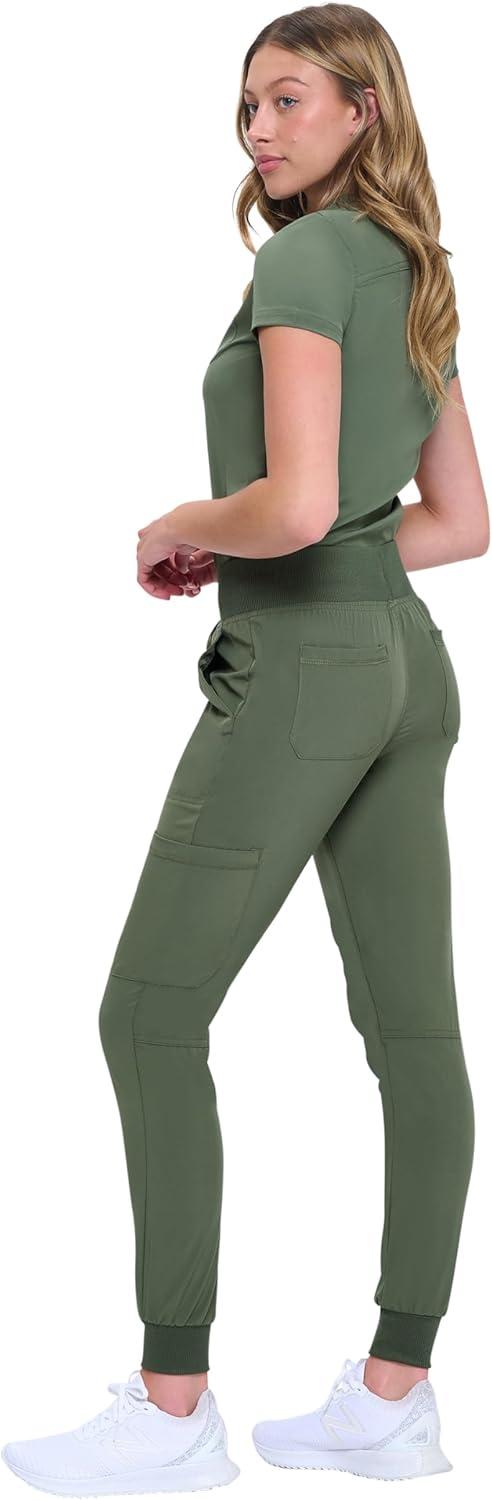 imageNatural Uniforms Womens Cool Stretch Modern TuckIn Top Yoga Jogger Scrub Set with Regular and Petite SizesOlive