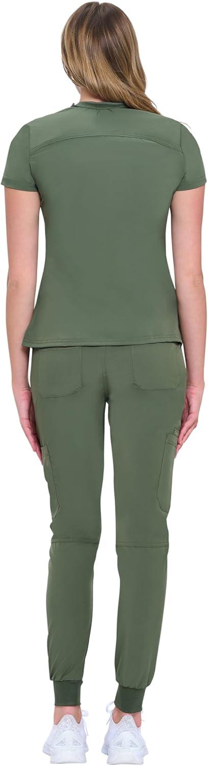 imageNatural Uniforms Womens Cool Stretch Modern TuckIn Top Yoga Jogger Scrub Set with Regular and Petite SizesOlive