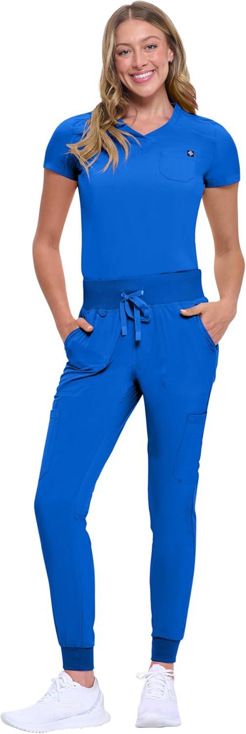 imageNatural Uniforms Womens Cool Stretch Modern TuckIn Top Yoga Jogger Scrub Set with Regular and Petite SizesTrue Royal Blue