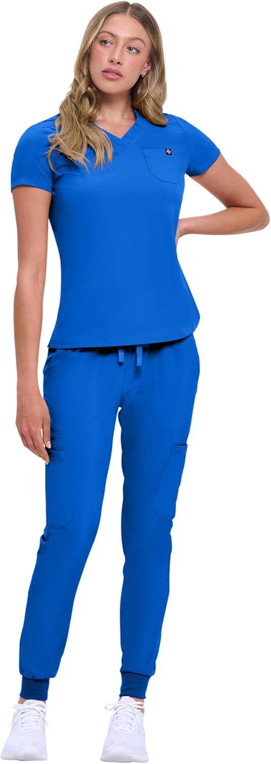 imageNatural Uniforms Womens Cool Stretch Modern TuckIn Top Yoga Jogger Scrub Set with Regular and Petite SizesTrue Royal Blue