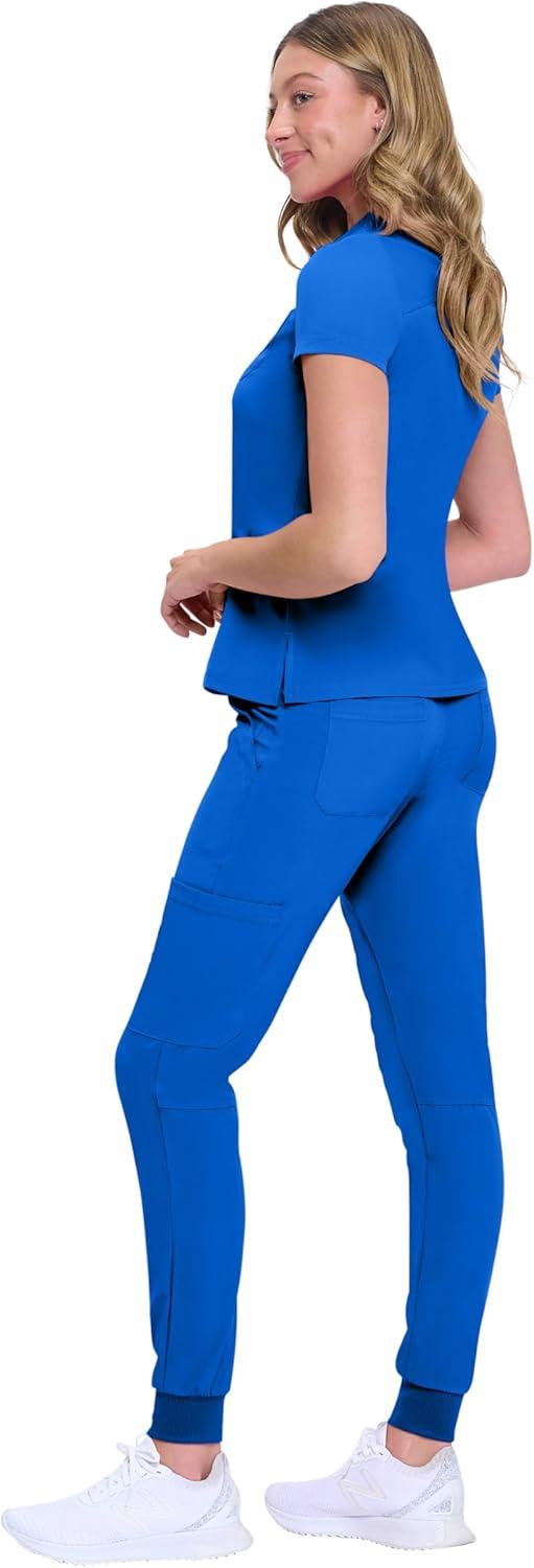 imageNatural Uniforms Womens Cool Stretch Modern TuckIn Top Yoga Jogger Scrub Set with Regular and Petite SizesTrue Royal Blue