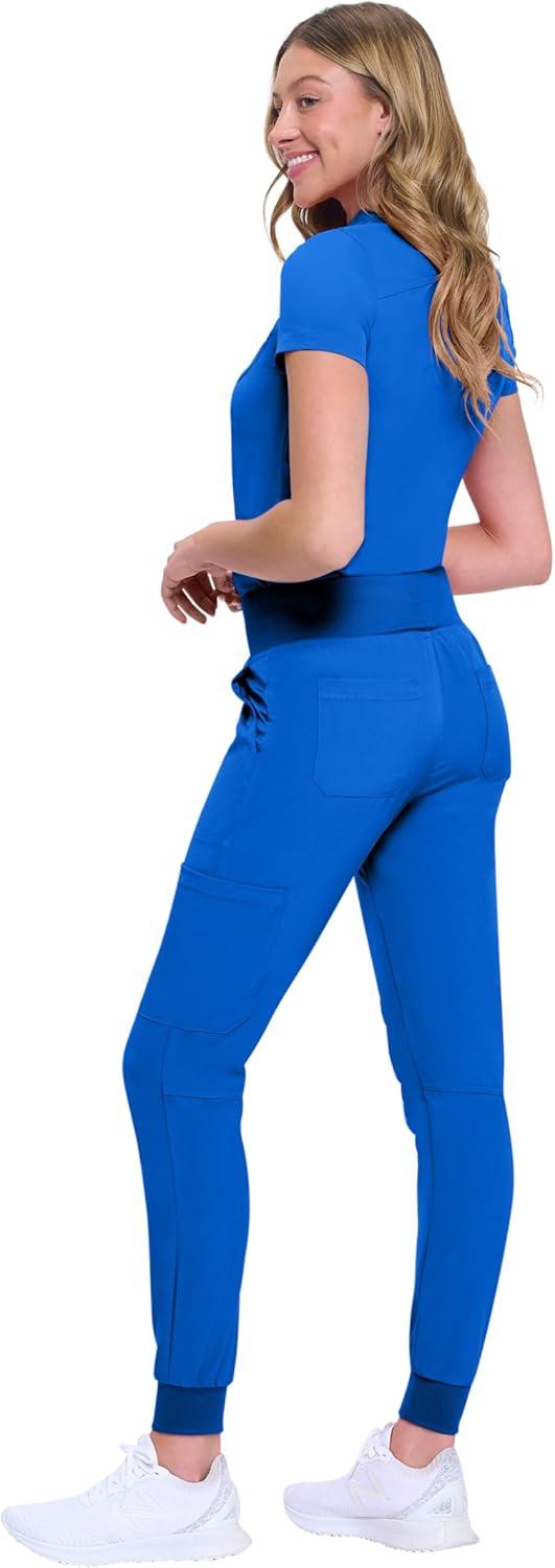 imageNatural Uniforms Womens Cool Stretch Modern TuckIn Top Yoga Jogger Scrub Set with Regular and Petite SizesTrue Royal Blue