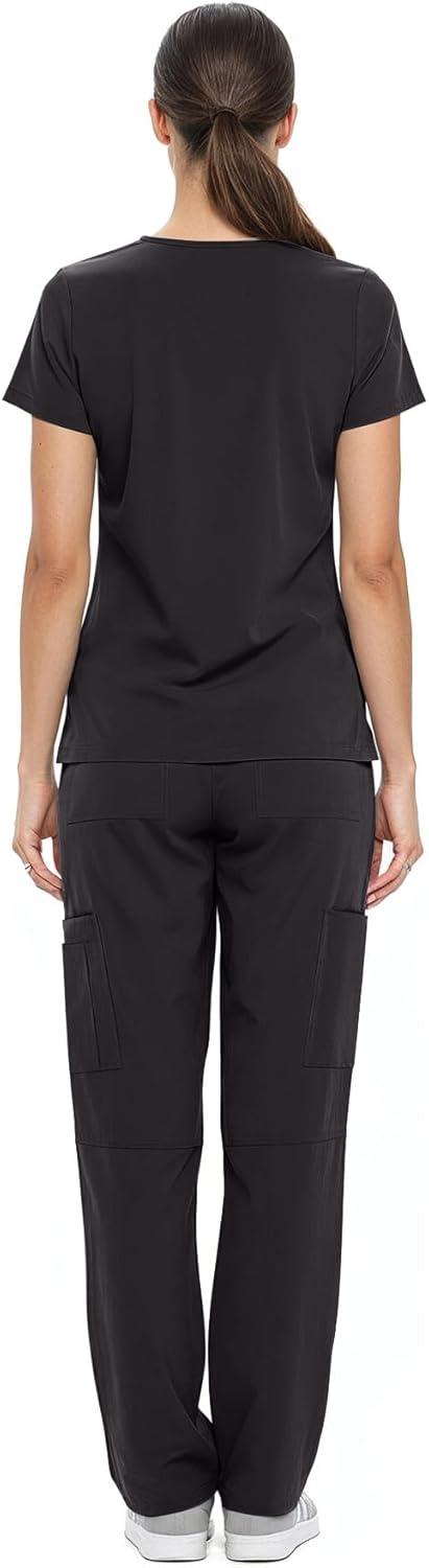 imageNatural Uniforms Womens Cool Stretch VNeck Top and Cargo Pant Scrub Set with Regular and Petite SizesBlack