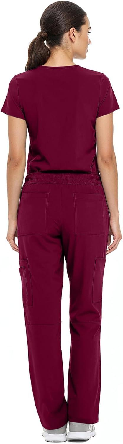 imageNatural Uniforms Womens Cool Stretch VNeck Top and Cargo Pant Scrub Set with Regular and Petite SizesBurgundy