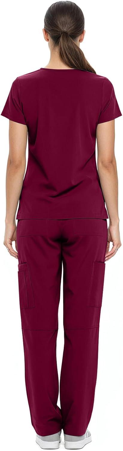 imageNatural Uniforms Womens Cool Stretch VNeck Top and Cargo Pant Scrub Set with Regular and Petite SizesBurgundy