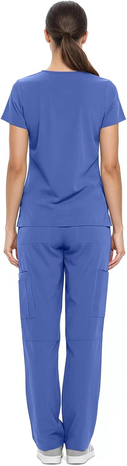 imageNatural Uniforms Womens Cool Stretch VNeck Top and Cargo Pant Scrub Set with Regular and Petite SizesCeil Blue