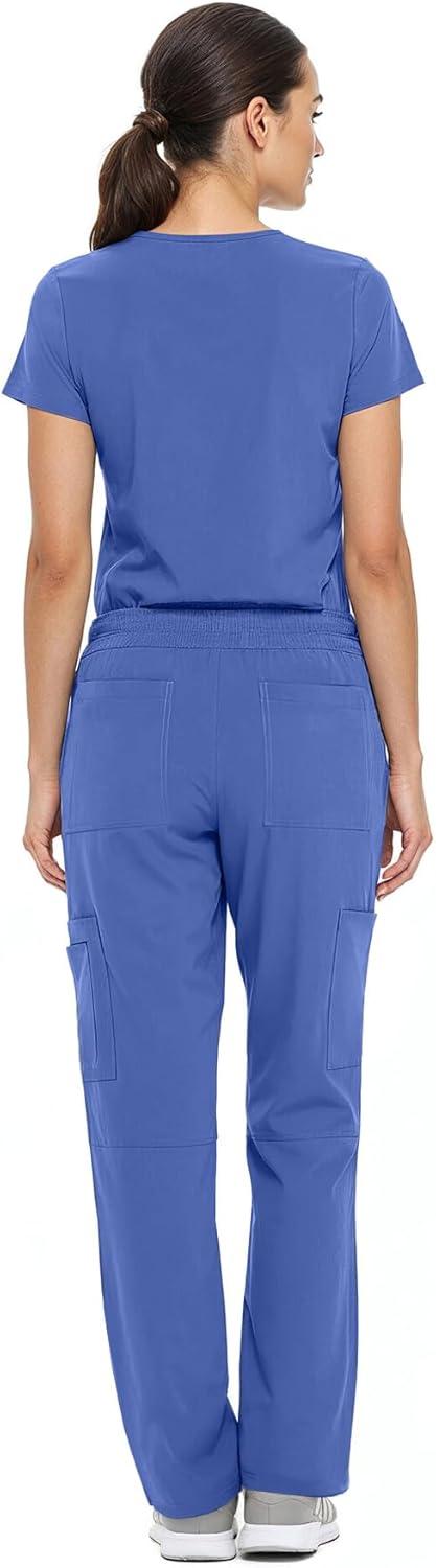 imageNatural Uniforms Womens Cool Stretch VNeck Top and Cargo Pant Scrub Set with Regular and Petite SizesCeil Blue