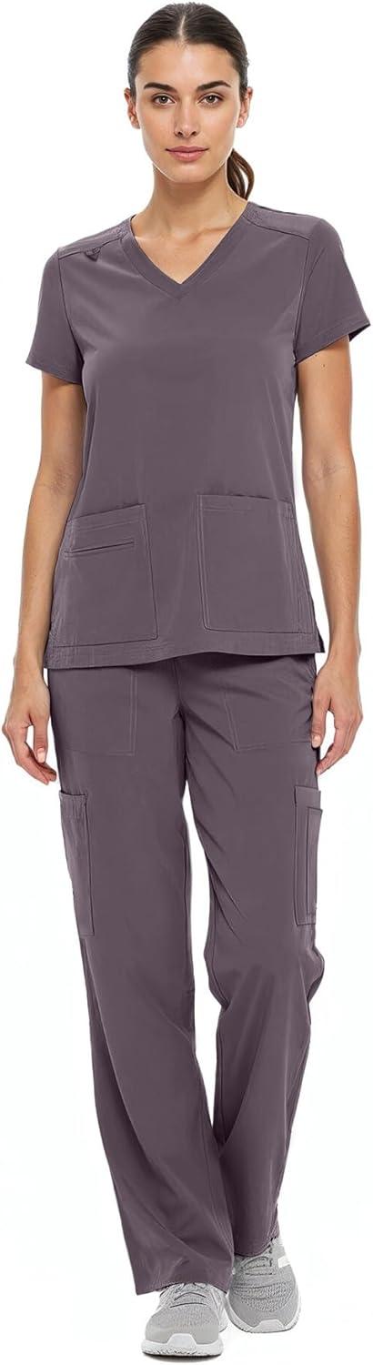 imageNatural Uniforms Womens Cool Stretch VNeck Top and Cargo Pant Scrub Set with Regular and Petite SizesCharcoal