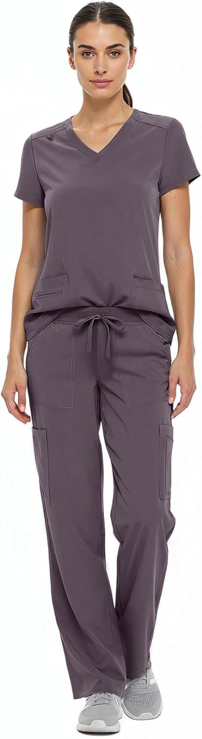 imageNatural Uniforms Womens Cool Stretch VNeck Top and Cargo Pant Scrub Set with Regular and Petite SizesCharcoal