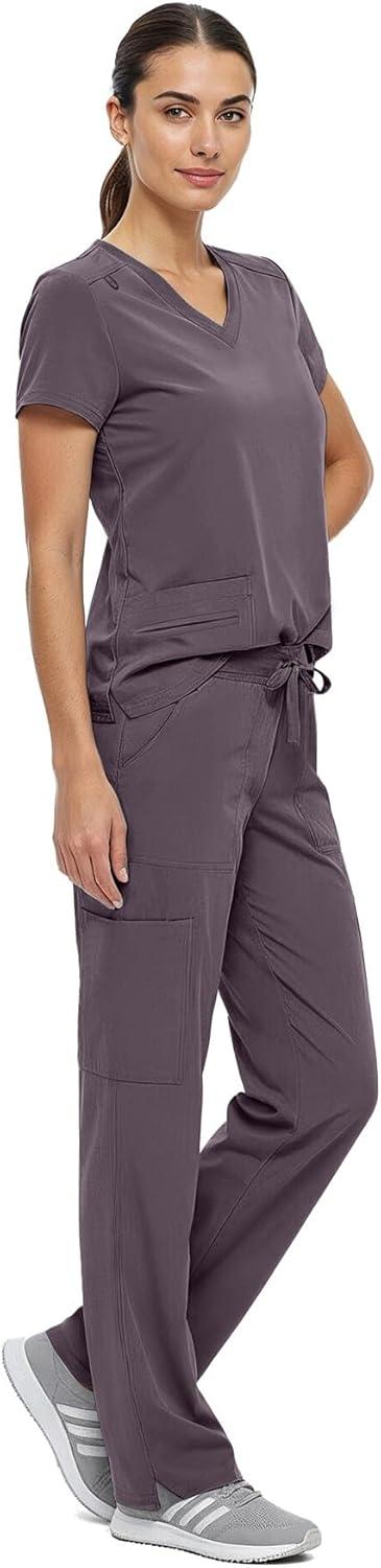 imageNatural Uniforms Womens Cool Stretch VNeck Top and Cargo Pant Scrub Set with Regular and Petite SizesCharcoal