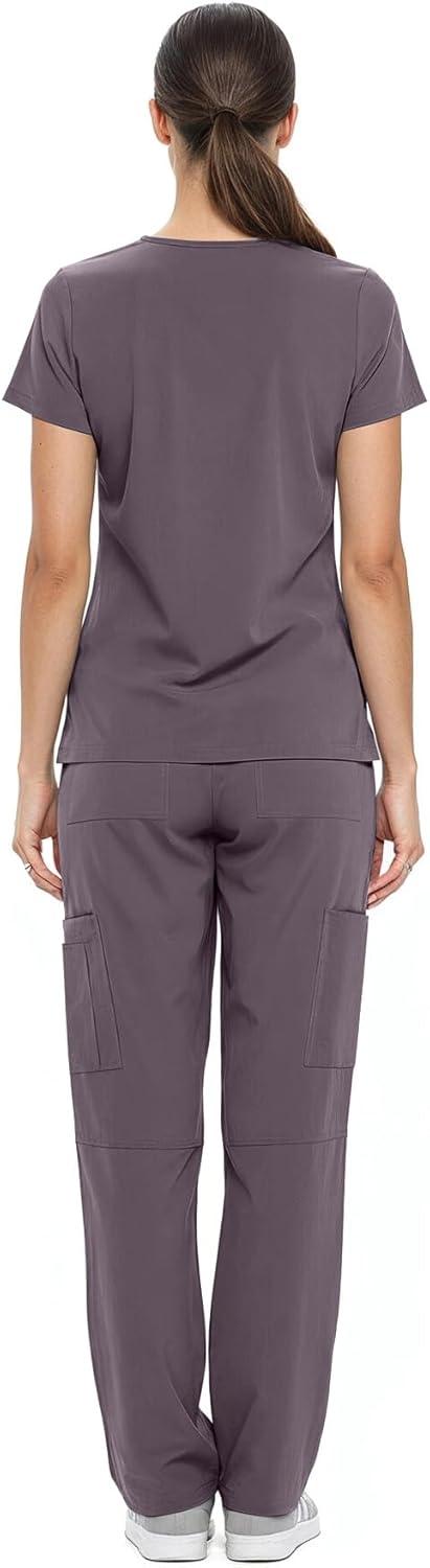 imageNatural Uniforms Womens Cool Stretch VNeck Top and Cargo Pant Scrub Set with Regular and Petite SizesCharcoal