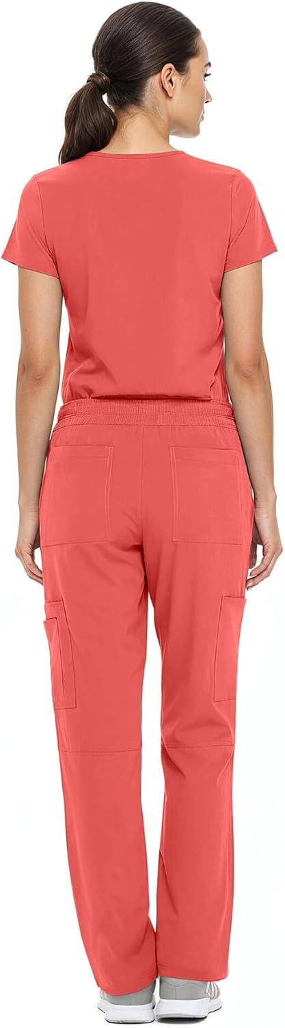 imageNatural Uniforms Womens Cool Stretch VNeck Top and Cargo Pant Scrub Set with Regular and Petite SizesCoral