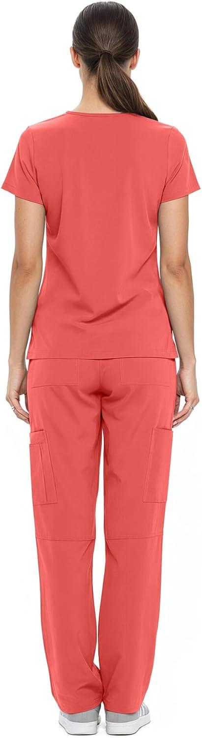 imageNatural Uniforms Womens Cool Stretch VNeck Top and Cargo Pant Scrub Set with Regular and Petite SizesCoral