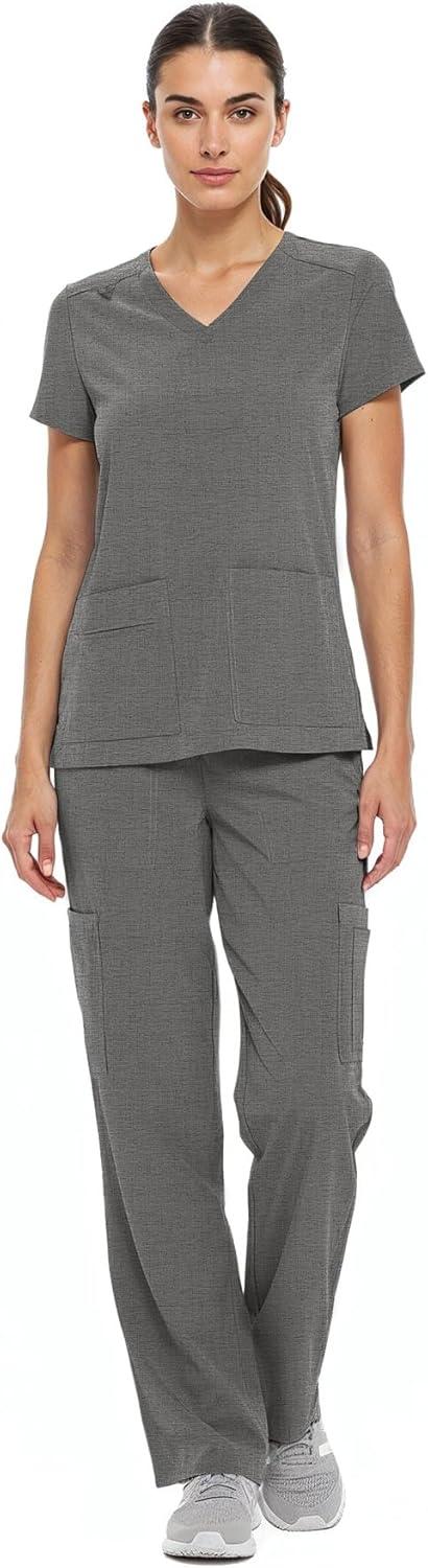 imageNatural Uniforms Womens Cool Stretch VNeck Top and Cargo Pant Scrub Set with Regular and Petite SizesHeather Grey