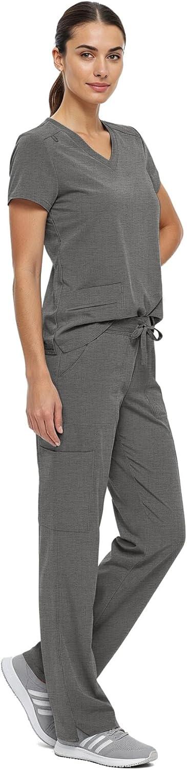 imageNatural Uniforms Womens Cool Stretch VNeck Top and Cargo Pant Scrub Set with Regular and Petite SizesHeather Grey