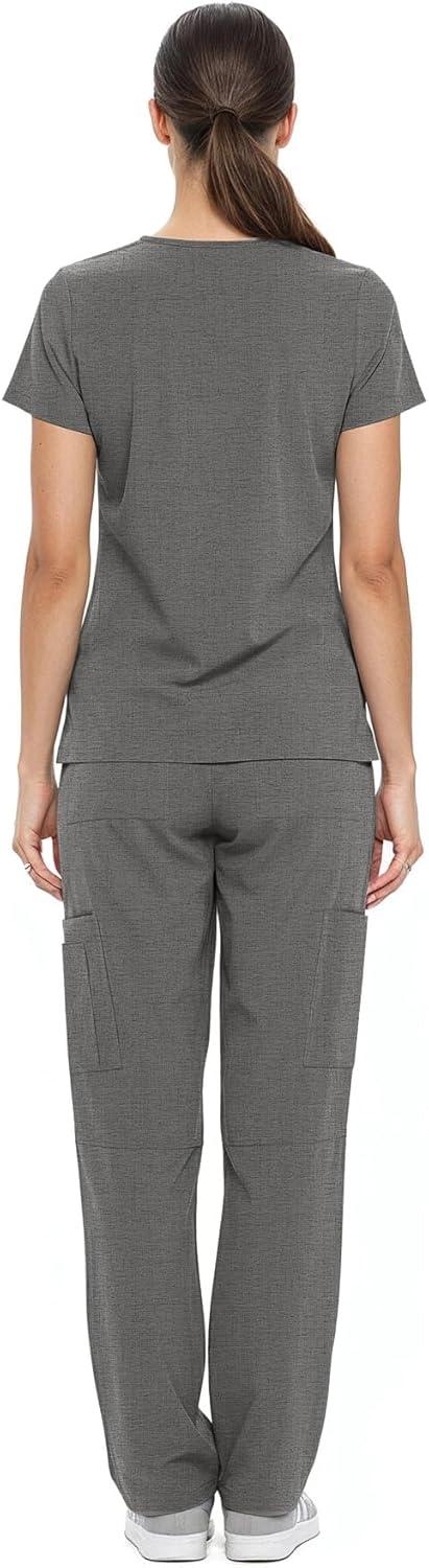 imageNatural Uniforms Womens Cool Stretch VNeck Top and Cargo Pant Scrub Set with Regular and Petite SizesHeather Grey