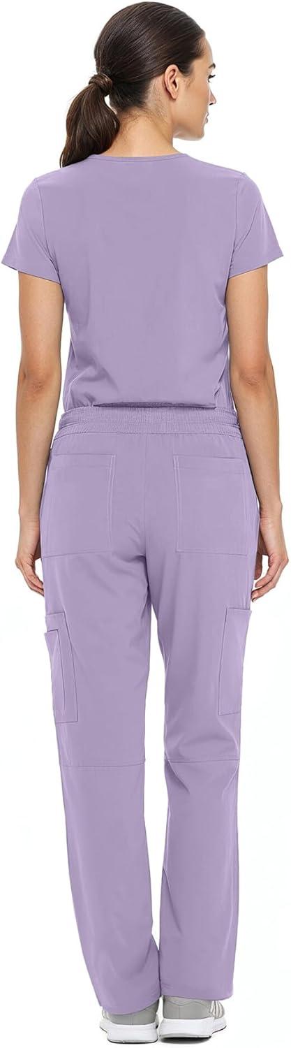 imageNatural Uniforms Womens Cool Stretch VNeck Top and Cargo Pant Scrub Set with Regular and Petite SizesLavender