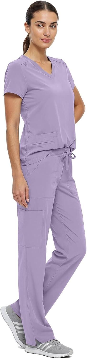 imageNatural Uniforms Womens Cool Stretch VNeck Top and Cargo Pant Scrub Set with Regular and Petite SizesLavender
