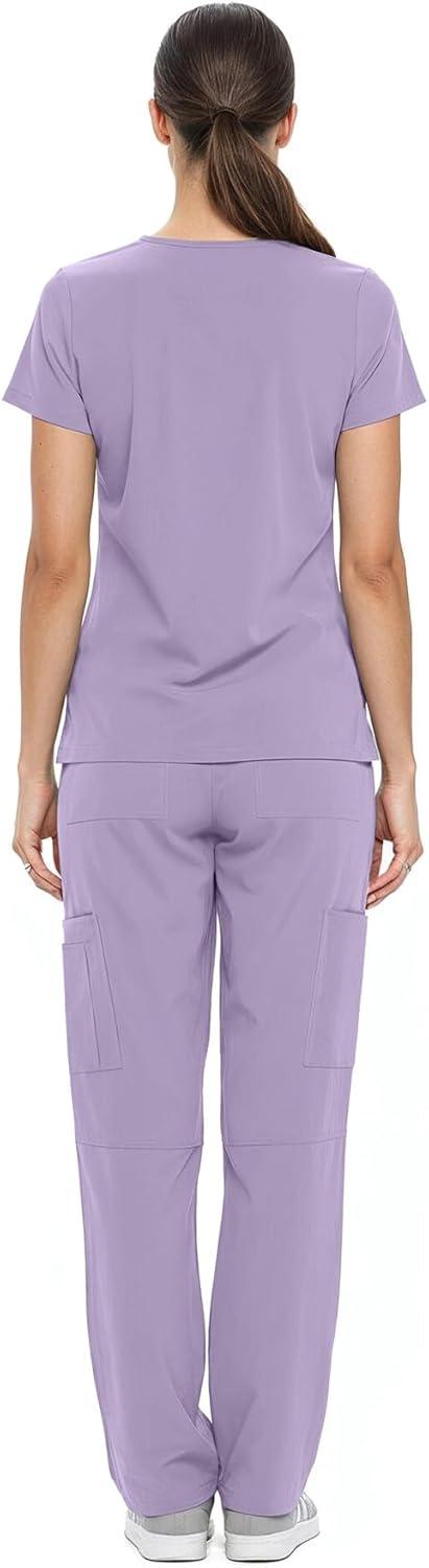 imageNatural Uniforms Womens Cool Stretch VNeck Top and Cargo Pant Scrub Set with Regular and Petite SizesLavender