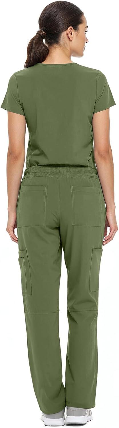 imageNatural Uniforms Womens Cool Stretch VNeck Top and Cargo Pant Scrub Set with Regular and Petite SizesOlive