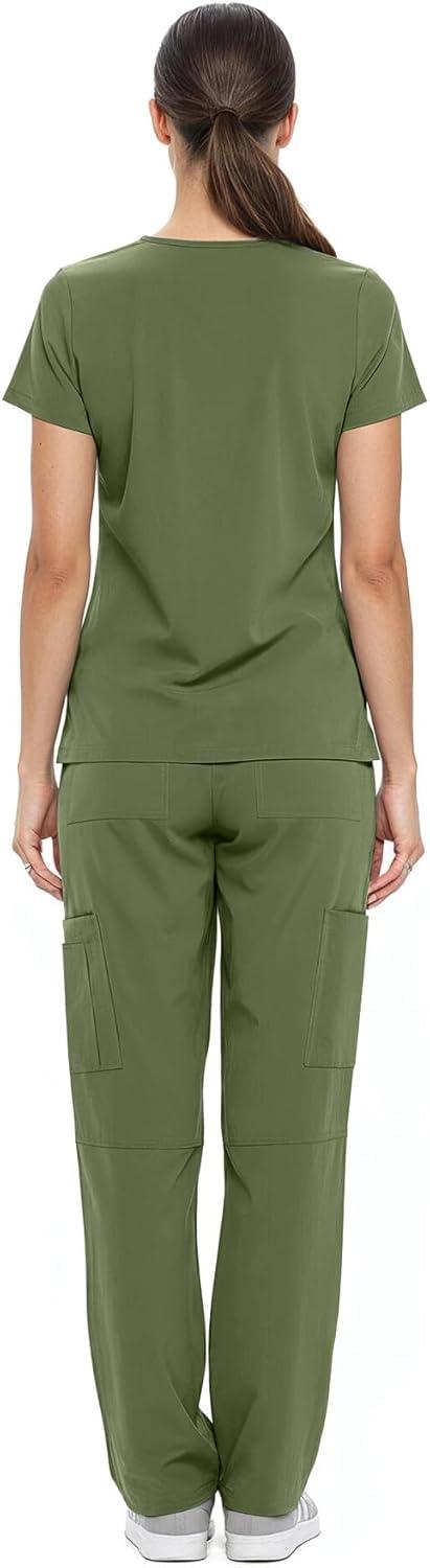 imageNatural Uniforms Womens Cool Stretch VNeck Top and Cargo Pant Scrub Set with Regular and Petite SizesOlive