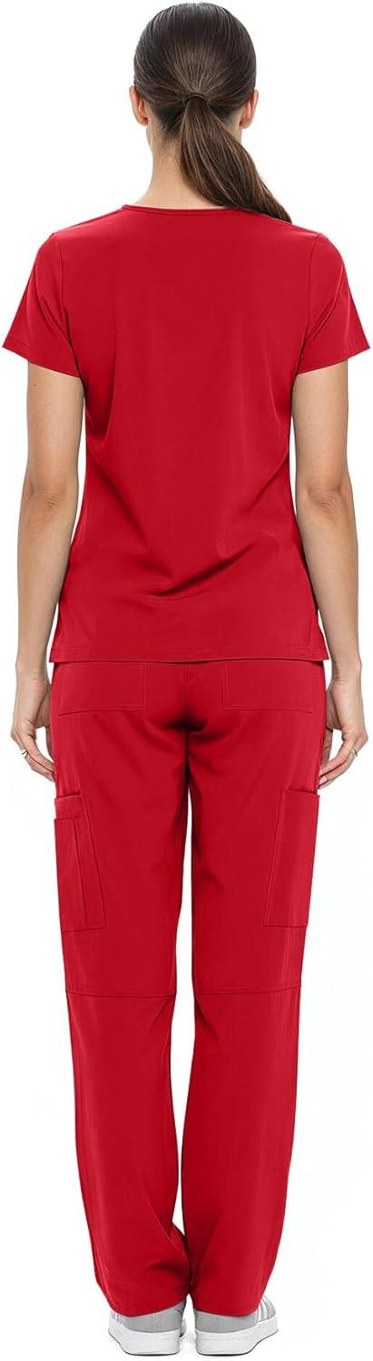 imageNatural Uniforms Womens Cool Stretch VNeck Top and Cargo Pant Scrub Set with Regular and Petite SizesRed