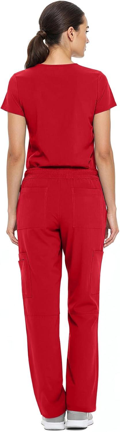 imageNatural Uniforms Womens Cool Stretch VNeck Top and Cargo Pant Scrub Set with Regular and Petite SizesRed