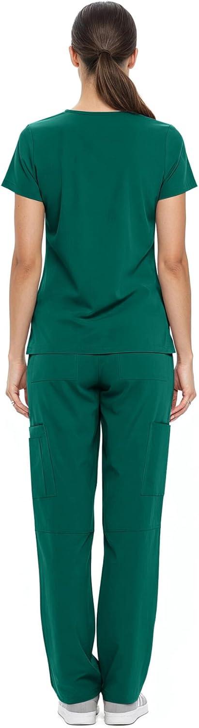 imageNatural Uniforms Womens Cool Stretch VNeck Top and Cargo Pant Scrub Set with Regular and Petite SizesTrue Hunter Green