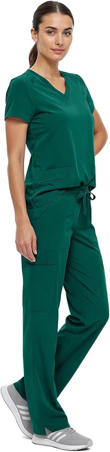 imageNatural Uniforms Womens Cool Stretch VNeck Top and Cargo Pant Scrub Set with Regular and Petite SizesTrue Hunter Green