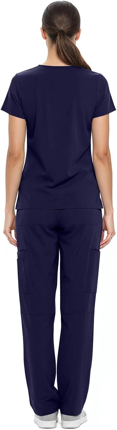 imageNatural Uniforms Womens Cool Stretch VNeck Top and Cargo Pant Scrub Set with Regular and Petite SizesTrue Navy Blue