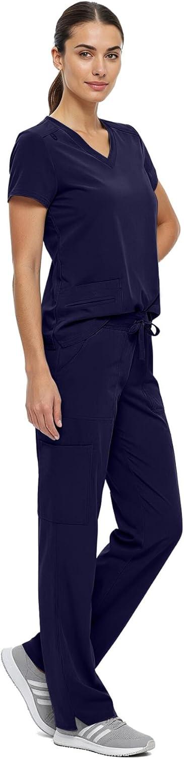 imageNatural Uniforms Womens Cool Stretch VNeck Top and Cargo Pant Scrub Set with Regular and Petite SizesTrue Navy Blue