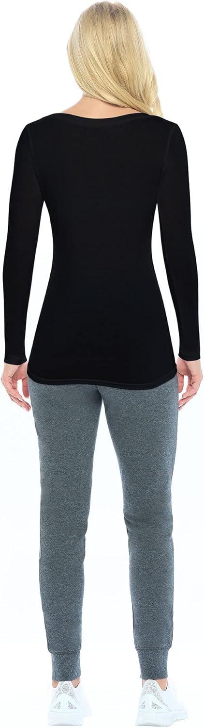 imageNatural Uniforms Womens Long Sleeve Extra Wide ScoopNeck TShirt Under Scrub2pkblack