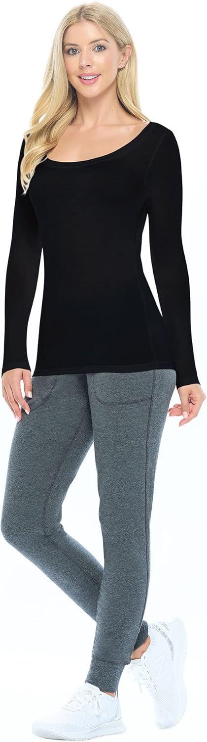 imageNatural Uniforms Womens Long Sleeve Extra Wide ScoopNeck TShirt Under Scrub2pkblack