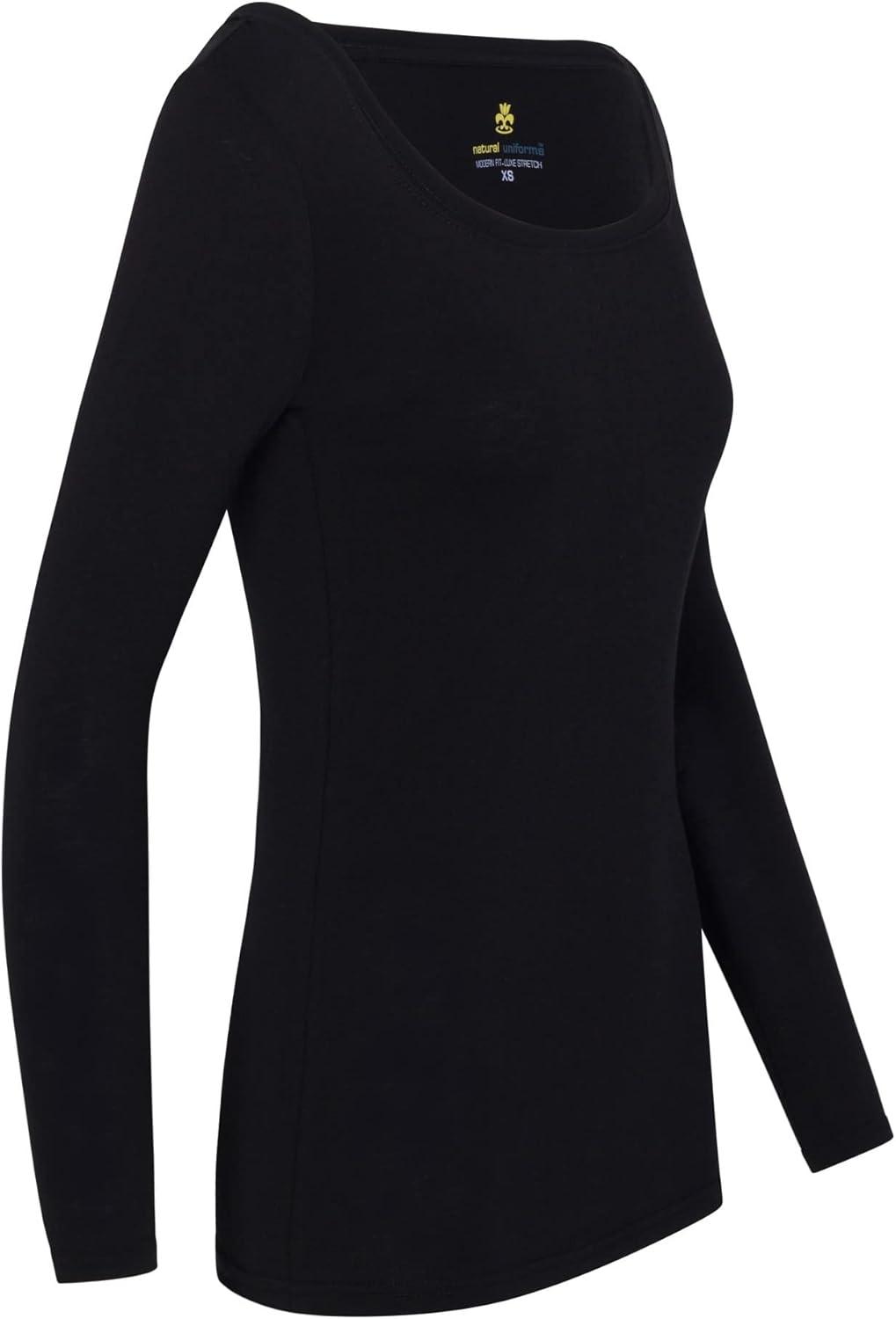 imageNatural Uniforms Womens Long Sleeve Extra Wide ScoopNeck TShirt Under Scrub2pkblack
