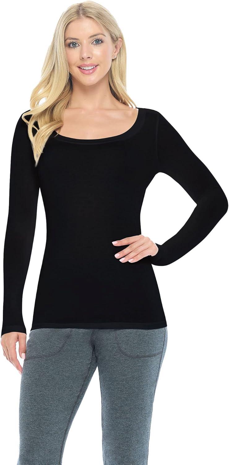 imageNatural Uniforms Womens Long Sleeve Extra Wide ScoopNeck TShirt Under Scrub2pkblack