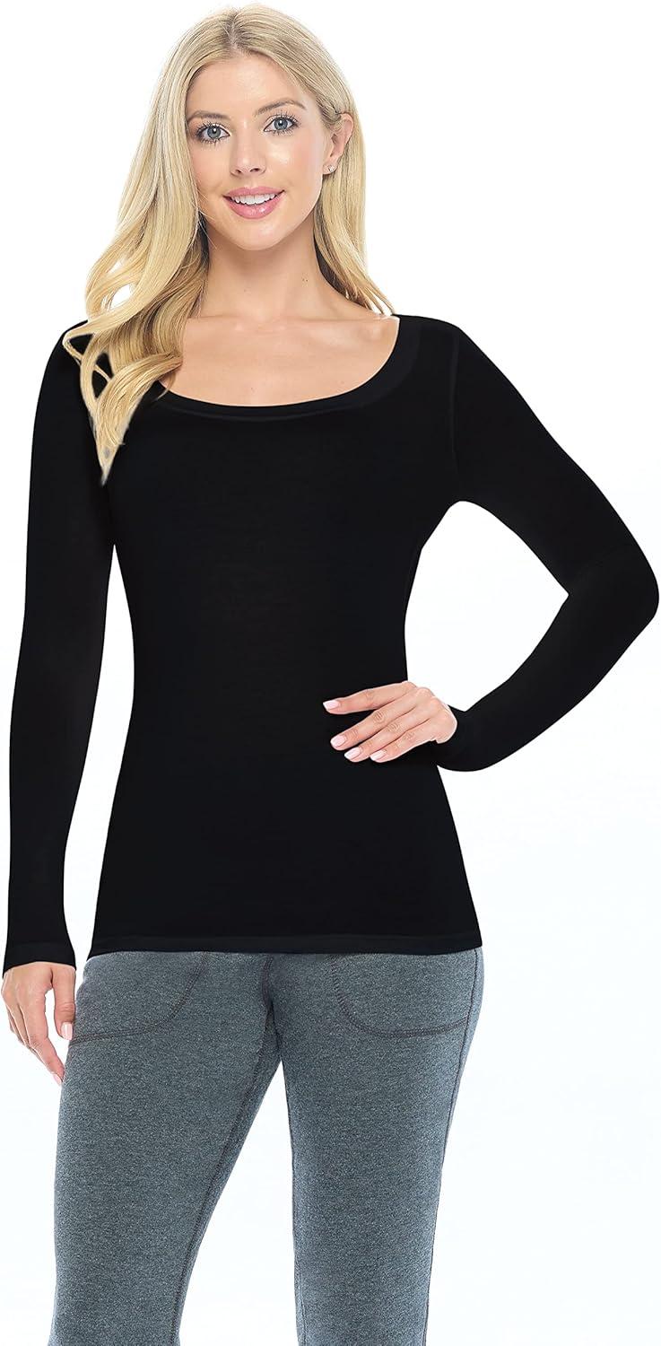 imageNatural Uniforms Womens Long Sleeve Extra Wide ScoopNeck TShirt Under Scrub2pkblkWht