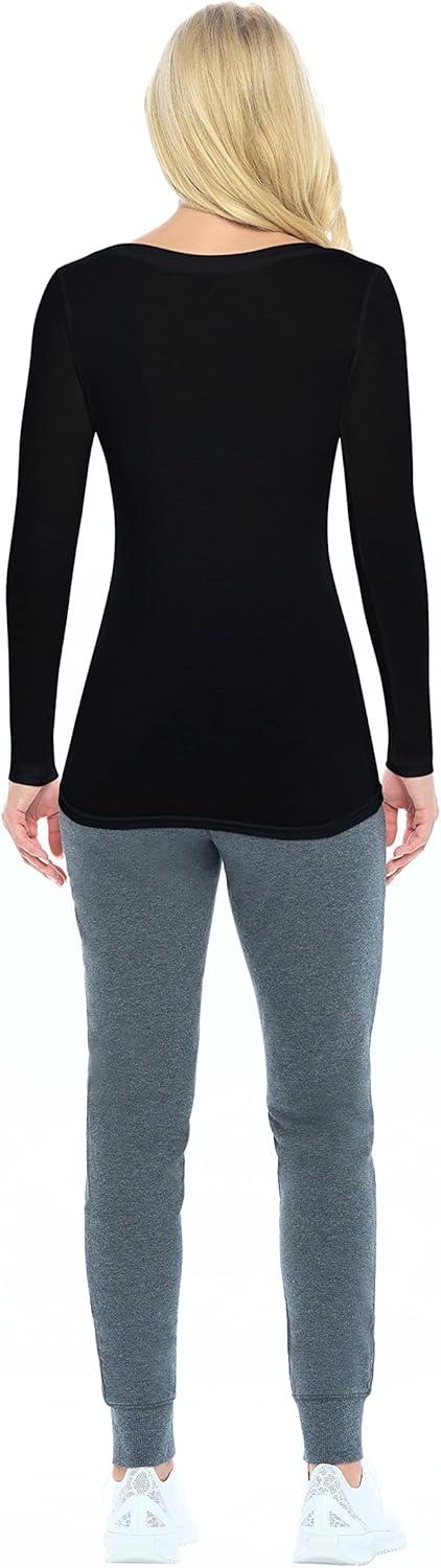 imageNatural Uniforms Womens Long Sleeve Extra Wide ScoopNeck TShirt Under Scrub2pkblkWht