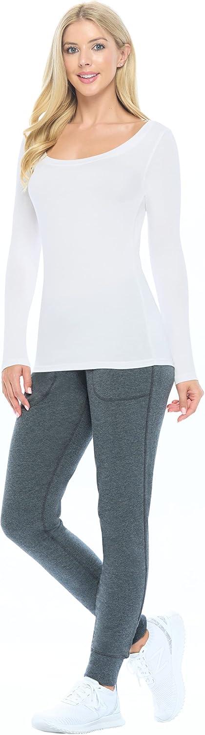 imageNatural Uniforms Womens Long Sleeve Extra Wide ScoopNeck TShirt Under Scrub2pkblkWht