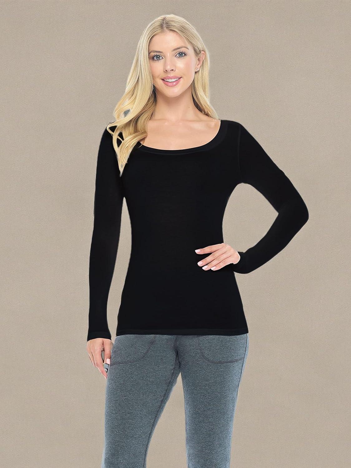 imageNatural Uniforms Womens Long Sleeve Extra Wide ScoopNeck TShirt Under Scrub2pkblkWht