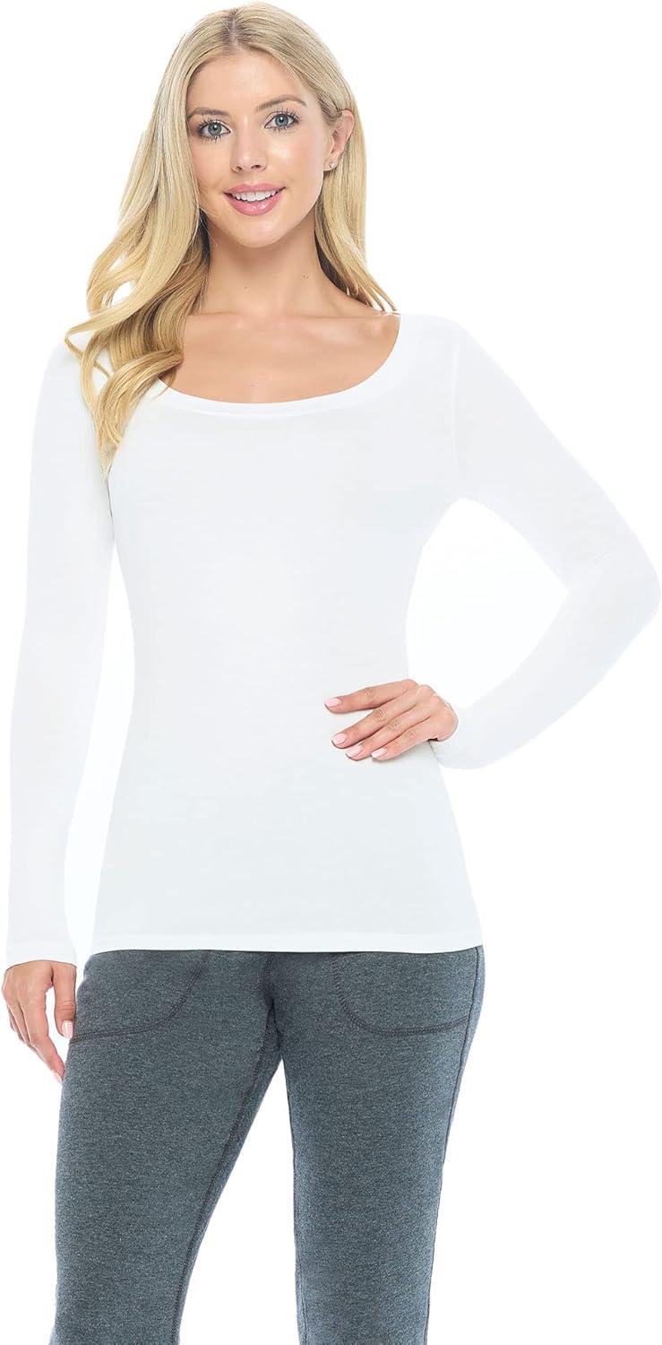 imageNatural Uniforms Womens Long Sleeve Extra Wide ScoopNeck TShirt Under Scrub2pkwhite