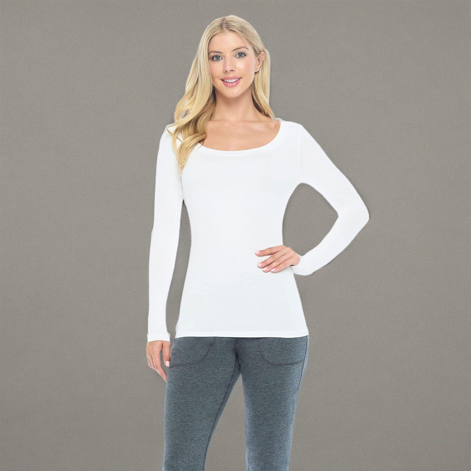 imageNatural Uniforms Womens Long Sleeve Extra Wide ScoopNeck TShirt Under Scrub2pkwhite