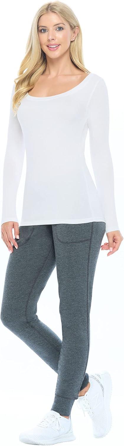 imageNatural Uniforms Womens Long Sleeve Extra Wide ScoopNeck TShirt Under Scrub2pkwhite