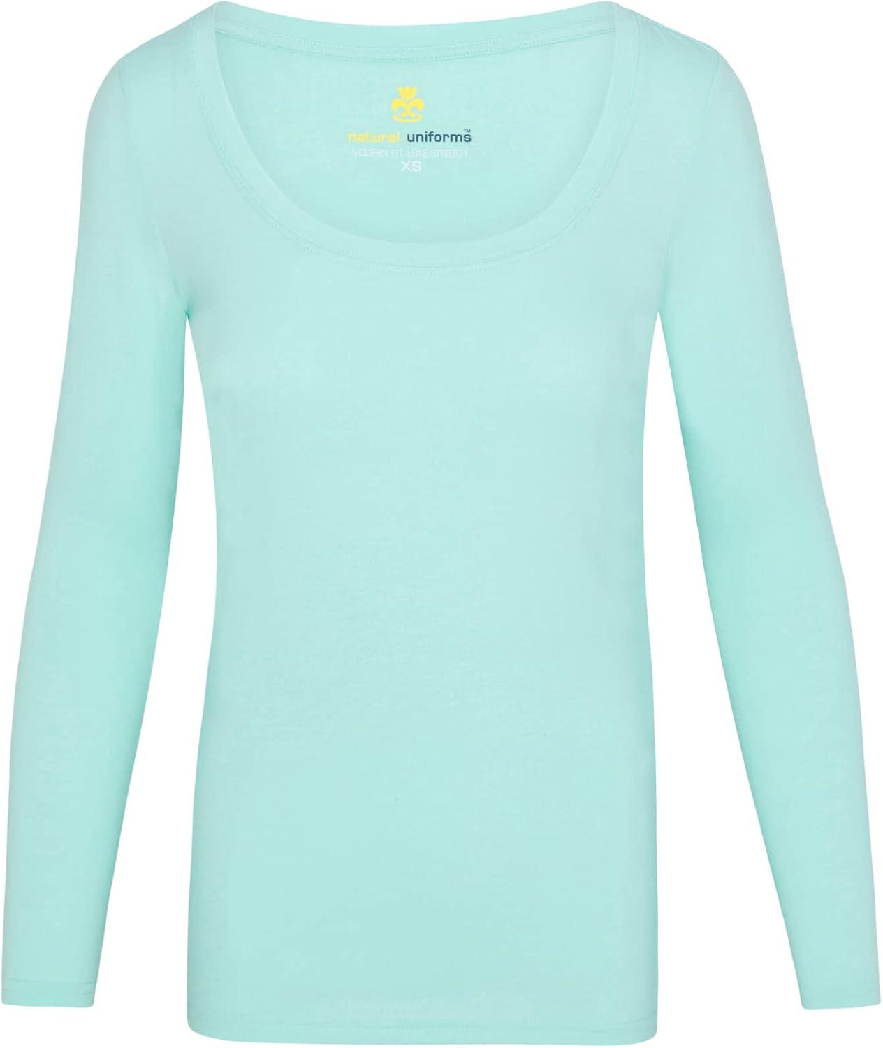 imageNatural Uniforms Womens Long Sleeve Extra Wide ScoopNeck TShirt Under ScrubAqua
