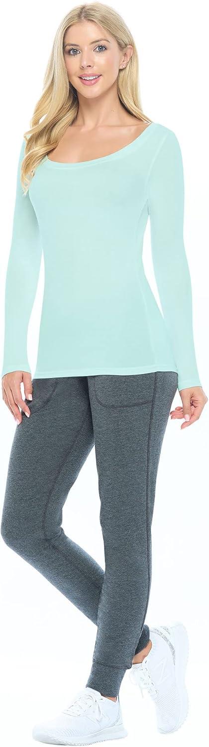 imageNatural Uniforms Womens Long Sleeve Extra Wide ScoopNeck TShirt Under ScrubAqua