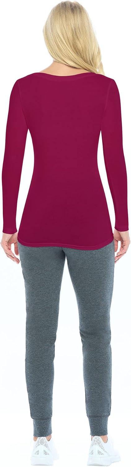 imageNatural Uniforms Womens Long Sleeve Extra Wide ScoopNeck TShirt Under ScrubBurgundy