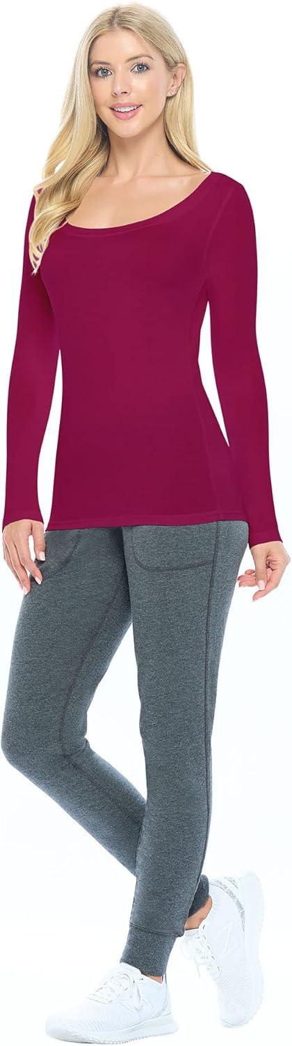 imageNatural Uniforms Womens Long Sleeve Extra Wide ScoopNeck TShirt Under ScrubBurgundy